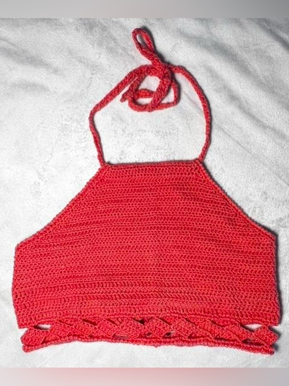 Handmade Costa Rica Coral Crochet Halter Crop Top